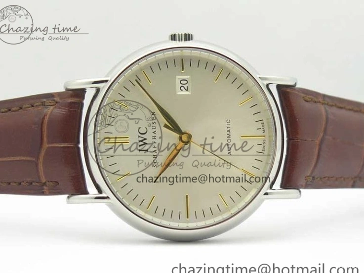 MIROTIME 0122 Portofino Automatic SS TWF 1:1 Best Edition Silver Dial Gold Markers on Brown Leather Strap A Bright 7203